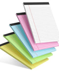 Five Pack 5x8 Legal Pads With Colored Covers Narrow Ruled Perforated Writing Pads For School And Office 30 Sheets Per Pad Great For Note Taking Studying And Quick Brain Dumps, displayed in stacked colors