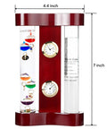4 in 1 Analog Weather Station for Desk with Galileo Thermometer and FitzRoy Storm Glass, Quartz Clock and Hygrometer in Wood Holder