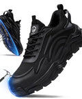 Lightweight black Steel Toe Work Shoes for men, showcasing Kevlar midsole and safety toe cap, suitable for industrial use.