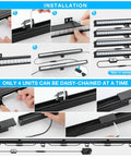 Installation guide for Sixteen Inch 18W RGB LED Light Bars Kit With App Control And Remote, showing daisy-chain connection setup.