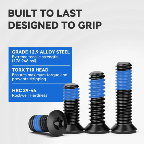 Red Dot Sight Mounting Screws Kit With 112 Pieces And 28 Screw Types For Gunsmithing And Optics Includes M Three Point Five M Three M Four And Six Thirty Two Four Zero Six Forty Six Forty Eight Four Pieces Per Set Great For Mounts Plates Rails showing black screws with blue threading detail.