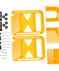 Badass Grip Featherboard Safety Clamp For Circular And Band Saws features yellow clamping jigs and mounting hardware.