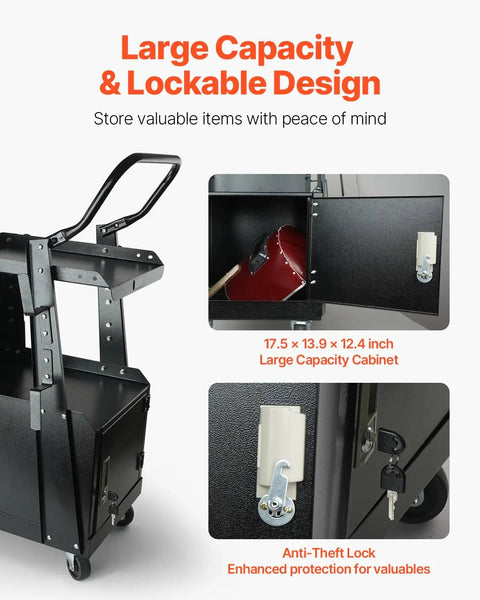 Heavy Duty 2 Tier Welder Cart With Anti Theft Lockable Cabinet, 360 Degree Swivel Wheels, Tank Storage And Safety Chains