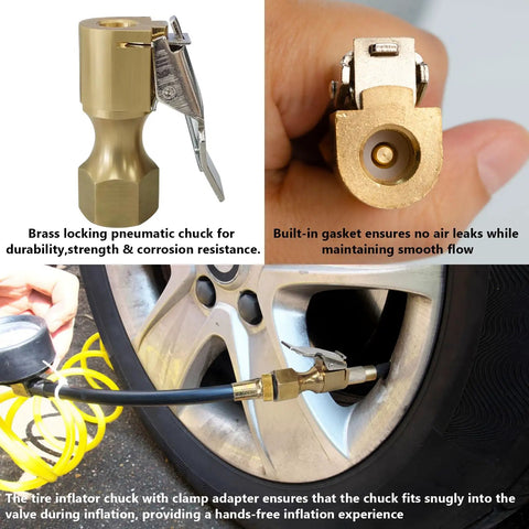 Heavy Duty Brass Locking Air Chuck With Leak Proof Gasket And Secure Grip Design For Fast Tire Inflation and connection to valve.