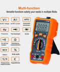 Auto Ranging Pro Grade Digital Multimeter With TRMS 6000 Counts showcasing features on orange exterior