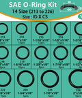SAE O-ring kit with Buna-N rubber rings, 14 sizes (213–226), black O-rings for automotive and plumbing, 1086 pcs