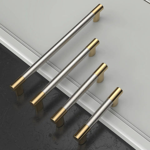 Badass 10 Pack Cabinet Pulls And Drawer Hardware Featuring Brushed Nickel And Gold Finishes with four sizes and twist design.