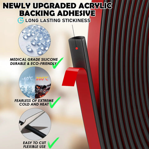 Bantie 20FT D-shaped silicone weather stripping with self-adhesive backing installed on a red door frame