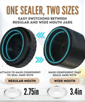 All-New 2026 Electric Mason Jar Vacuum Sealer Kit showing regular and wide mouth lids for versatile jar sealing.