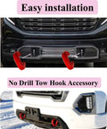 GMC Sierra 1500 Red Tow Hook Covers Set for 2019 2020 2021 2022 2023 2024 2025 installed on truck front, easy install
