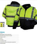 Hi Vis Lime Bomber Jacket With Quilted Lining Weatherproof Polyester Shell 5 Pockets Detachable Hood Size 2X Large