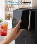Slick Countertop Nugget Ice Maker With Self Dispensing Tray drops thirty three pounds of fresh chewy ice daily with one-click control.