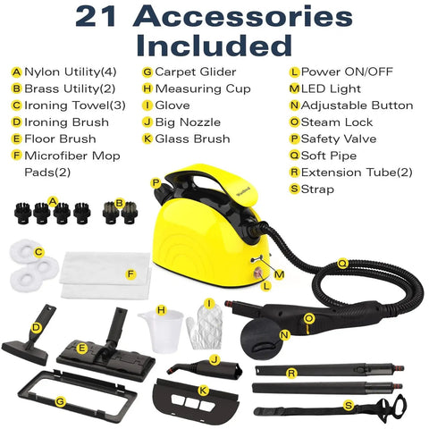 1500 Watt Steam Cleaner For Home, Fast Heating Multi Surface Sanitizer, Chemical Free Floor And Tile Scrubber with 21 accessories.