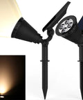 Sun Powered 4 LED Solar Spotlight Kit, 2 Pack, 2 In 1 Adjustable Wall And Landscape Lights with solar panels and LED display