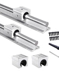 Two 600mm SBR16 Linear Rails with Four SBR16UU Sliding Blocks, Side Mount, Chrome Plated Steel and Aluminum for Precision CNC Motion
