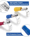 All In One Quick Disconnect Piggyback Spade Connector Kit For 22 10 AWG Wires, showing semi-insulated terminals, copper detail.