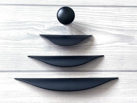 Matte Black Cup Drawer Pull Cabinet Door Handle For Dresser And Vanity Modern Kitchen Hardware 3.75 Inch Center On Wood