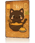 Vintage Metal Sign With Cute Cat Chowing Ramen And Dumplings, Totally Funny Wall Decor For Home Room Garage Or Office, 8x12 Inch Tin Sign Poster