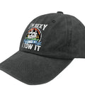 Im Sexy And I Tow It Vintage Camping RV Hat For Men Adjustable Strap Cap With Road Trip Humor, black, front view