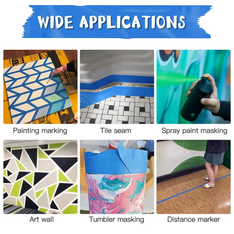 Applications of Blue Painters Tape 1 Inch By 180 Feet Per Roll, Three Rolls, Multi Surface Masking Tape For Walls, Painting And Craft Projects