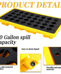 Yellow Spill Containment Platform With Grating, Stackable Modular System With Drain Outlet, Heavy Duty 20 Gallon Capacity