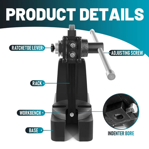 3 Ton Arbor Press Manual Hand Operated Cast Iron Bench Top Press With 12 Inch Stroke showing ratchet lever and adjusting screw.