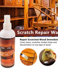Wooden Repair Spray Quick Fix Scratch Remover For Tables Beds Floors 120Ml bottle and example repairs on wood furniture