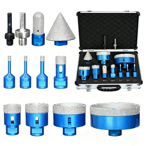 Ultimate 12-Piece Diamond Core Drill Bit Set with Adapters For Angle Grinder, Cutting Holes In Tile Marble Granite And Concrete Like A Pro, with case