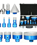 Complete 12 Pc M14 Diamond Core Drill Bit Set For Tile And Marble Plus Granite And Concrete With Angle Grinder Adaptors And Aluminum Case To Get The Job Done Right, in aluminum case