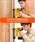 Premium Three In One Cordless Brad Nailer Featuring Zero Hassle Setup And Lightning Quick Firing Actions, shown in use for precise fastening.