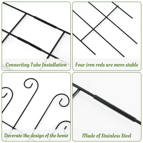 Four Pack 32 Inch Tall Wave Shape Black Metal Garden Trellis Set with connecting tube installation and stainless steel design