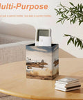 Dope PU Leather Pen Holder Desk Organizer Pencil Cup showcasing airplane design, on a table with books and plant, soft interior visible.