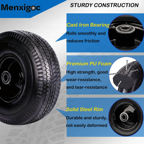 Ensemble roue et pneu Inch ultra-résistant de 25 Inch pour diables, remorques de jardin, chariots et chariots à roulettes, avec pneu plein de 9 Inch