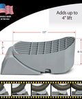 Base Pad Leveler Wheel Chock Set For RV And Trailer Leveling Blocks with dimensions and USA made flag