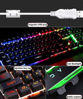Dope LED Mechanical Gaming Keyboard And Mouse Combo Featuring Multicolor Backlighting showcasing RGB lighting and magnetic USB plug.