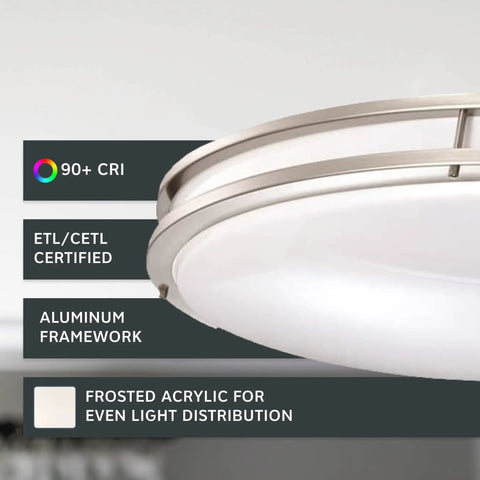 Brighten Any Space With A 24 Inch Oval Flush Mount LED Ceiling Light Dimmable 2800 Lumens Adjustable 3000K 4000K 5000K Brushed Nickel Finish Perfect For Kitchen Bedroom Bathroom And Hallway Fixtures, showing frosted acrylic design and aluminum framework.