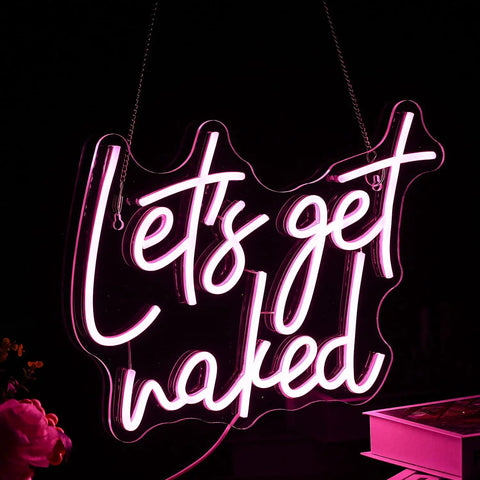 Lets Get Naked Pink Neon Sign For Bedroom Decor LED Neon Light Wall Art For Girls Room And Dormitory 15.7 By 11.8 Inches
