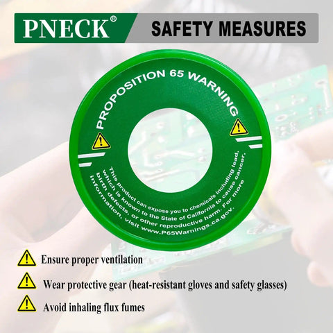Lead Free Solder Wire Sn99.3 Cu0.7 With Rosin Core Flux safety warning label and precautions.