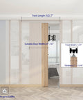 5.3 Foot Commercial Grade Pocket Door Hardware And Track Set For Sliding Doors, installed showing aluminum track and measurements