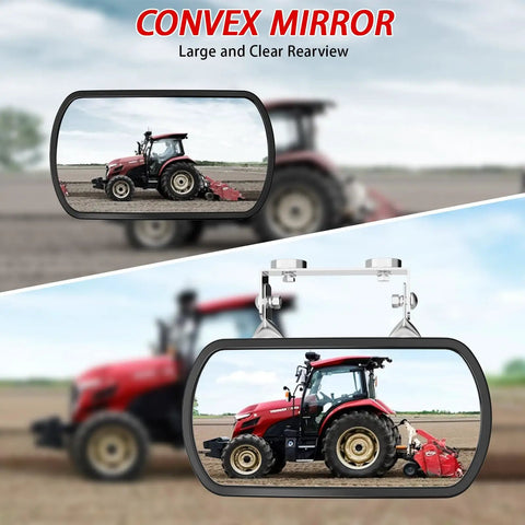 Rock Solid Magnetic Side Mirror For Tractors And Lawn Mowers With Slick Wide Angle Convex Glass And Knockout Vibration Free Install For Heavy Duty Grind Days showing tractor view.
