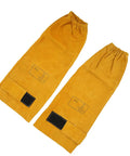 Tough As Nails Heavy Duty Cowhide Welding Sleeves in golden yellow, flame resistant leather arm guards for molten spatter protection.