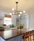 Dope Black And Gold 6 Light Sputnik Chandelier For Dining Room Living Room Kitchen Island And Bedroom Modern Mid Century Ceiling Fixture With Rust Resistant Electroplating And Durable Build in kitchen setting