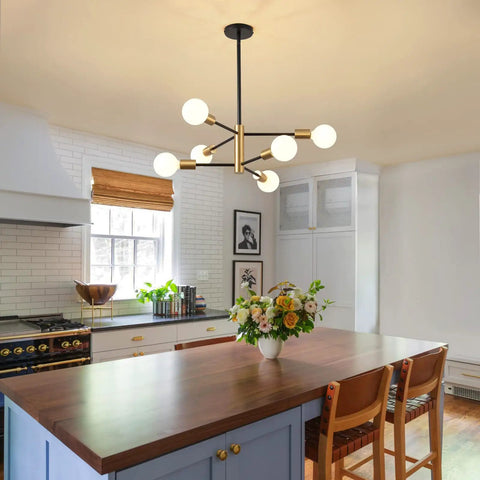Dope Black And Gold 6 Light Sputnik Chandelier For Dining Room Living Room Kitchen Island And Bedroom Modern Mid Century Ceiling Fixture With Rust Resistant Electroplating And Durable Build in kitchen setting