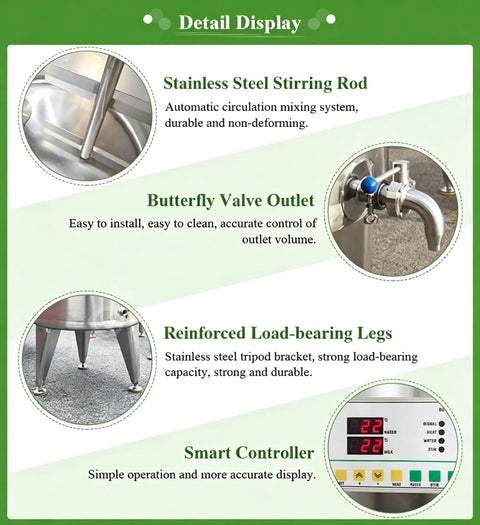 Detail display of Top Shelf Heavy Duty 500L Milk Pasteurizer Machine For Commercial Dairy Plants Featuring Pro Level Automatic Temperature Regulation And Plug And Play Yogurt Production Integration components.