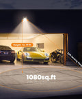 Ultra Bright Solar Street Lights Outdoor 180 LED Chips with Motion Sensor and Dusk to Dawn highlighting a garage area.