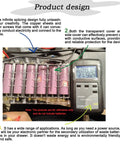 Inside view of 6 Pack 18650 Battery Holder With Side Covers Transparent Case No Soldering Brass Contacts Safe And Expandable DIY Battery Storage For High Power Builds Projects And Hobby Electronics showing connected batteries and digital display.