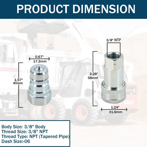 Three Eighths NPT Ag Hydraulic Quick Connect Coupler ISO 5675 Poppet Pioneer Style dimensions and measurements diagram