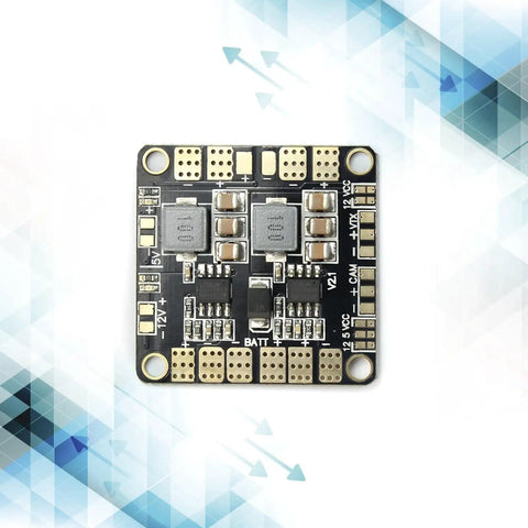 Beefy Power Hub And Distribution Board For Drone Builders With Double BEC 5V 3A And 12V 2A Output featuring PCB and solder pads.