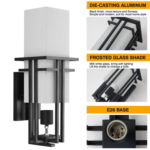Modern Outdoor Wall Light With Frosted Glass, Aluminum Exterior Lantern For House, Garage, Porch And Carport, Weatherproof And Rust Resistant Die Cast Build, Easy Mount, Soft Brightness For Chill Evenings.