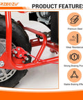 Close-up of 80cc Mini Bike Throttle Cable and Brake Kit installed on rear wheel showing premium steel and strong braking power features